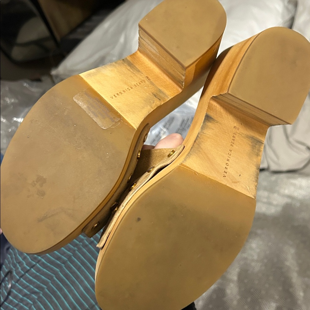 Veronica Beard Tan Suede Slide Sandals with Lamb Fur - 8 - Picture 3 of 6
